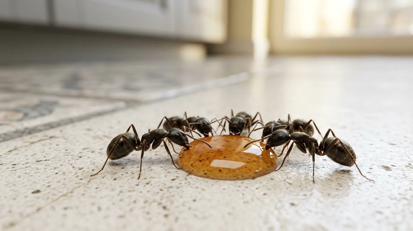 Ants feeding on liquid ant bait