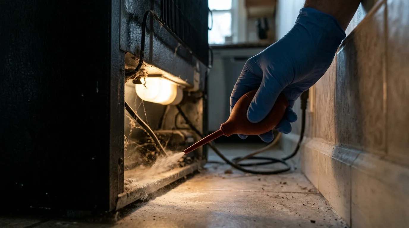 Applying boric acid powder behind the baseboards