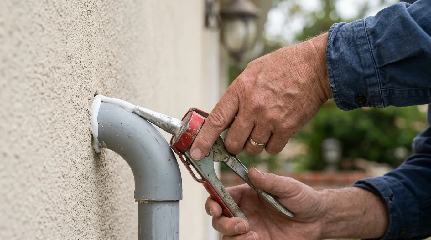 Sealing a wall gap with silicone caulk to exclude pests Sealing a wall gap with silicone caulk to exclude pests