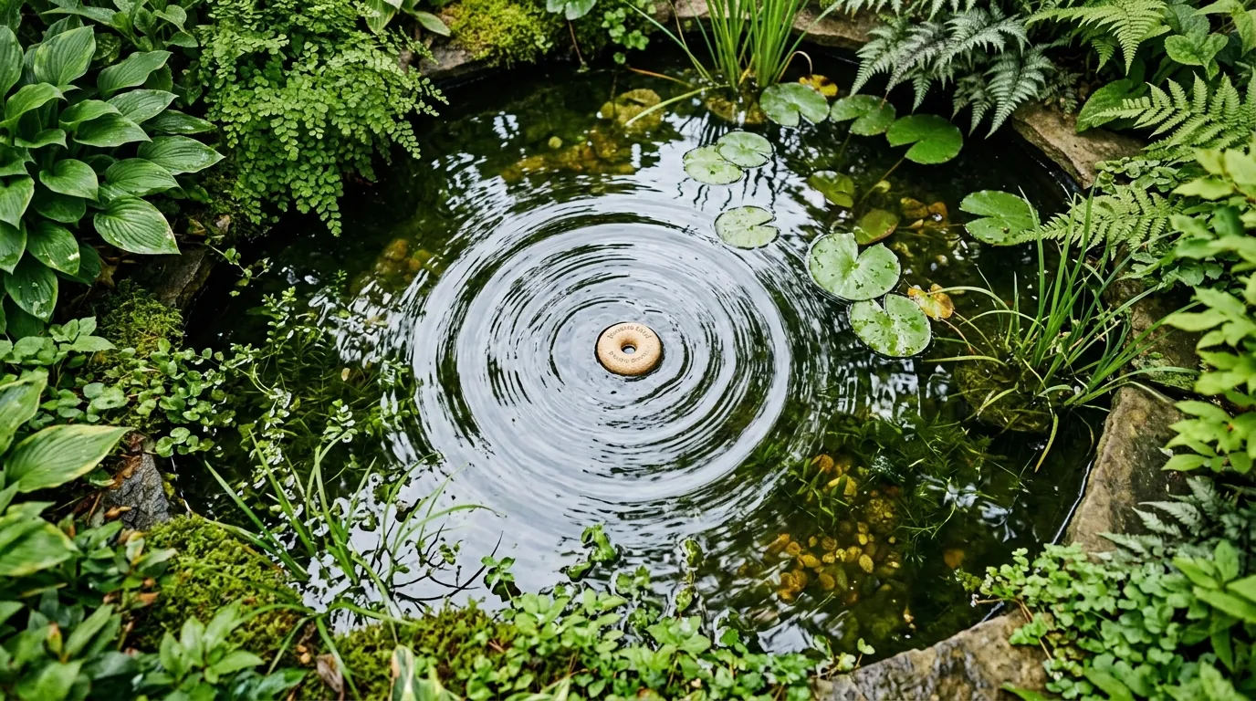 Dropping mosquito larvicide into a garden pond Dropping mosquito larvicide into a garden pond