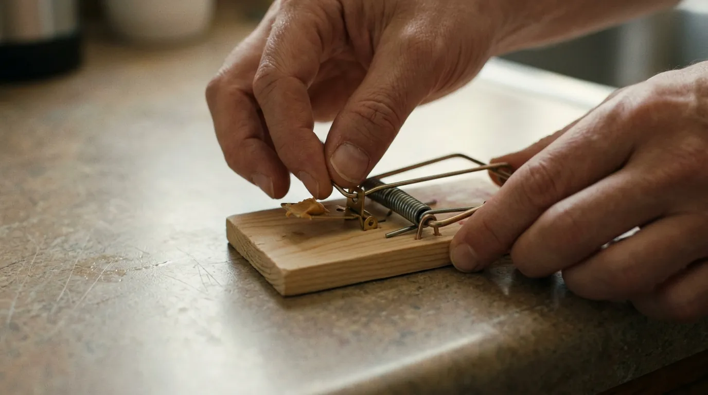 Baiting a wooden snap trap to get rid of mice Baiting a wooden snap trap to get rid of mice