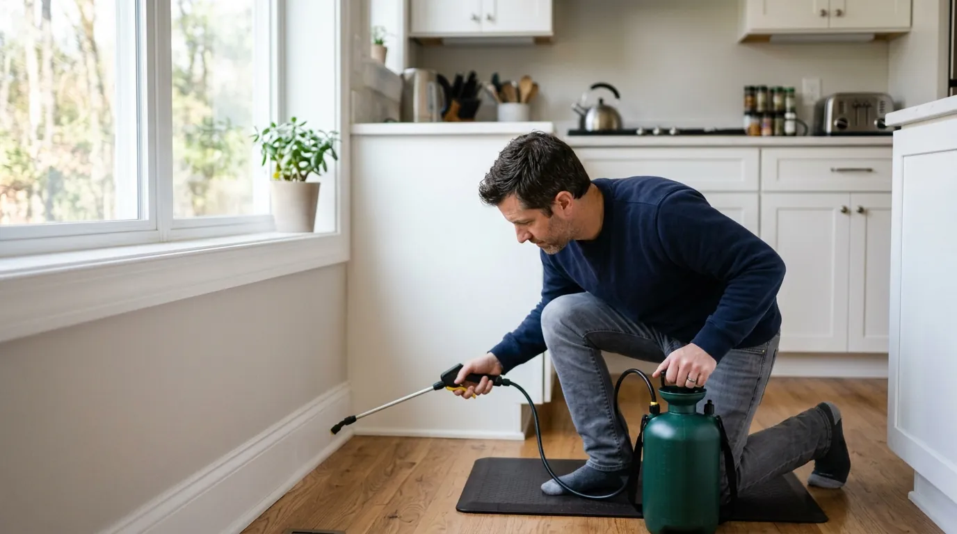 Treating baseboards with insecticide against seasonal invaders Treating baseboards with insecticide against seasonal invaders