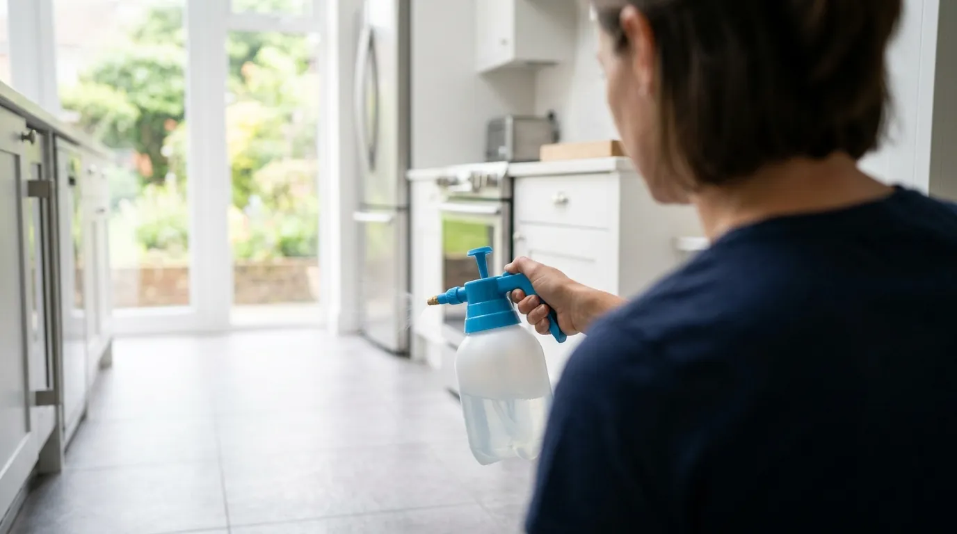 Spraying insecticide around an interior entry point Spraying insecticide around an interior entry point