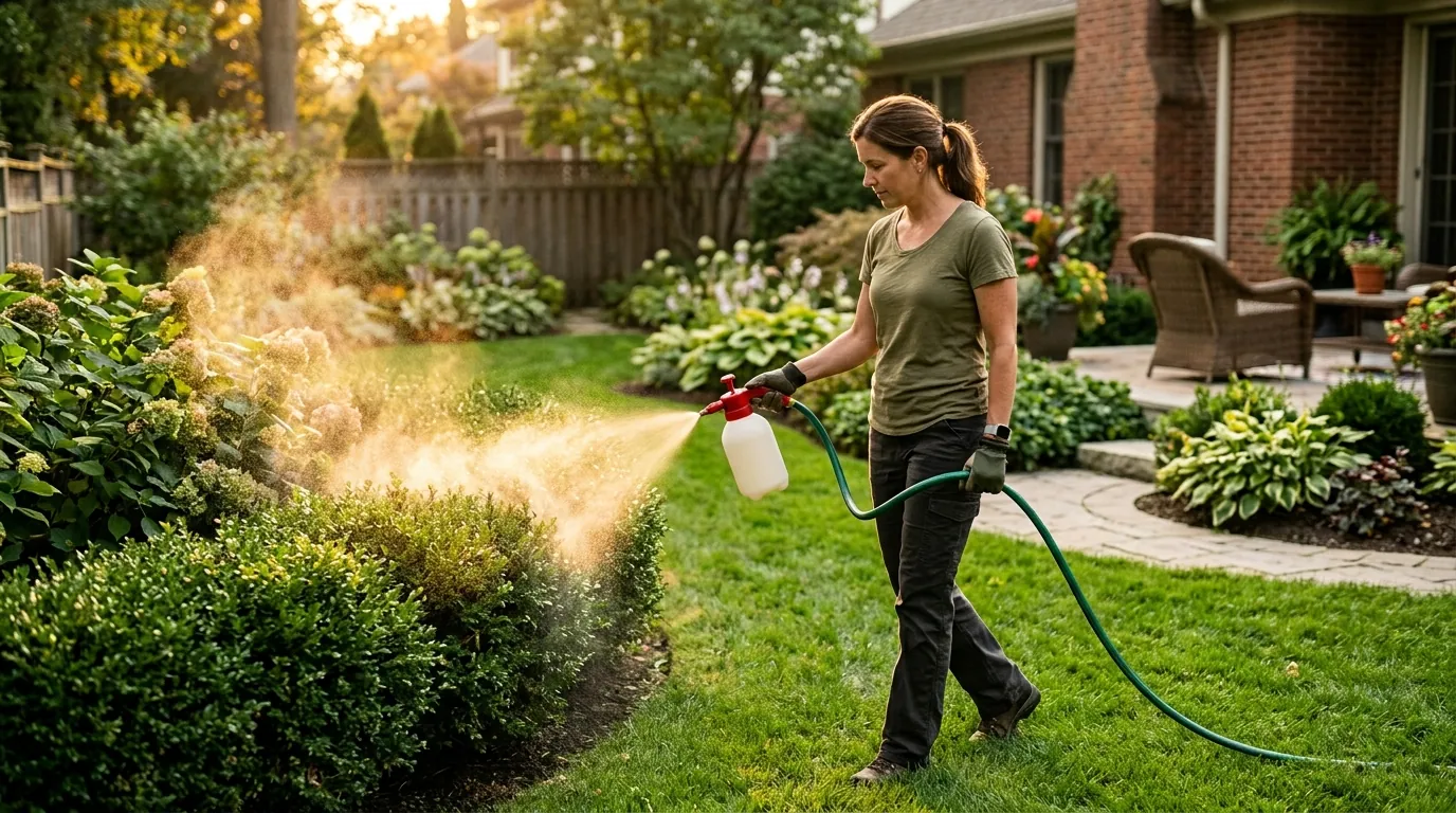 Spraying shrubs to knock down resting mosquitoes