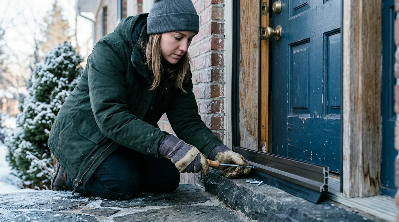 Fitting a door sweep to block pest entry Fitting a door sweep to block pest entry