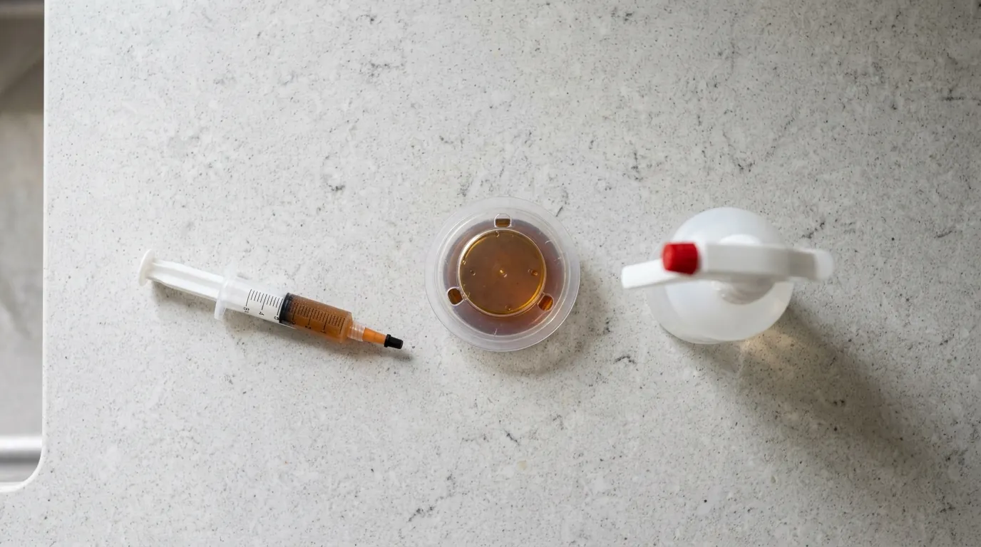 An assortment of pest-control products on a kitchen counter