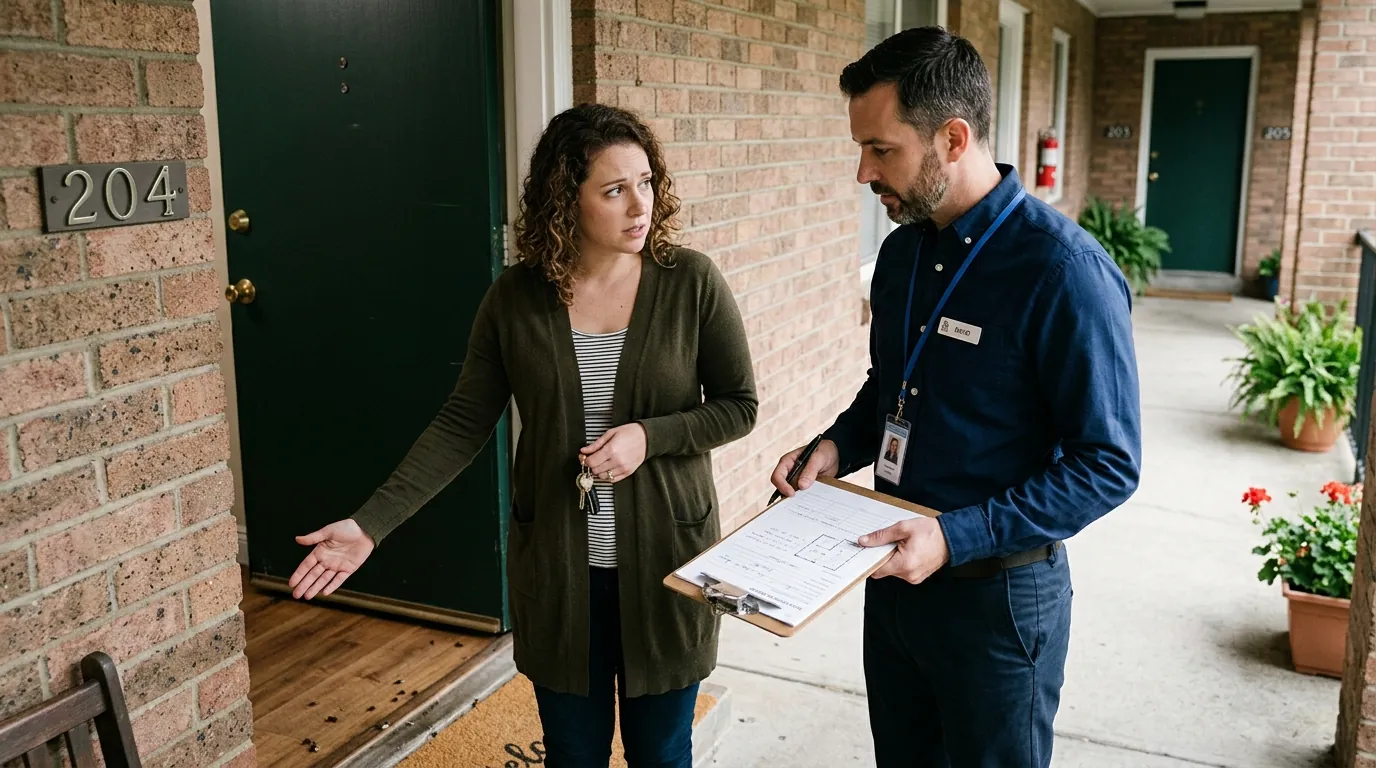 A tenant and property manager discussing a pest problem