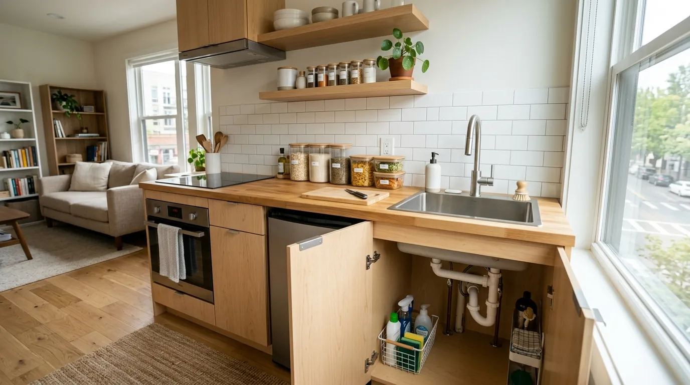 A tidy studio-apartment kitchenette kept pest-free