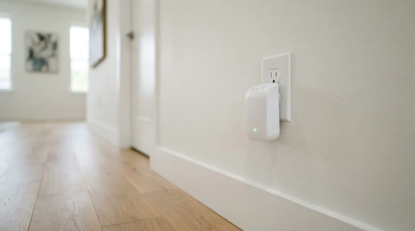 An ultrasonic pest repeller in a wall socket An ultrasonic pest repeller in a wall socket